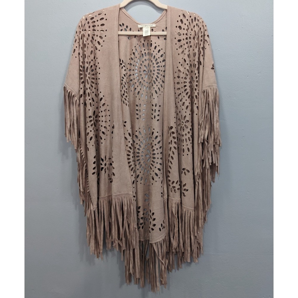 Do Everything In Love Boho Festival Poncho Fringe Kimono Shaw Faux Suede One Sz